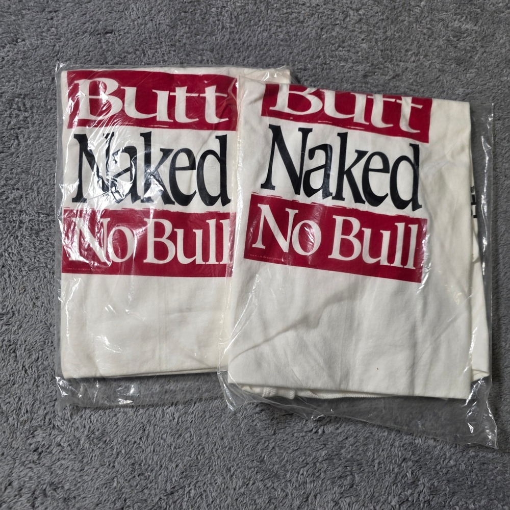 Winston Mens XL Henley Shirts x2 Cream Butt Naked No Bull Vintage 90s Promo USA